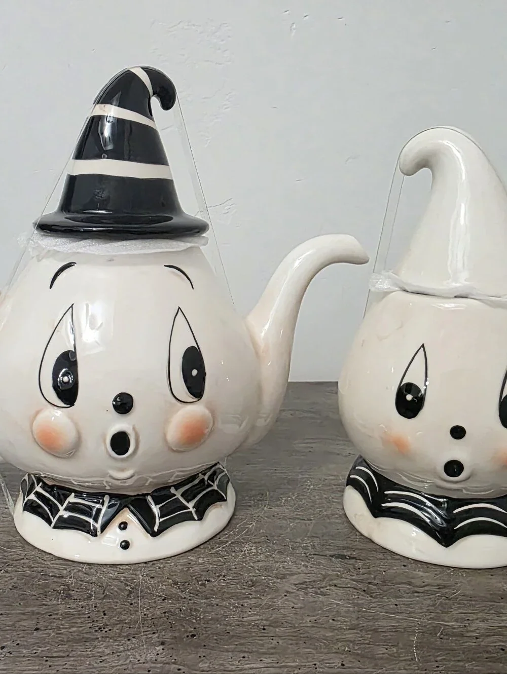 Johanna Parker Gus the Ghost Witch Spiderweb Teapot & Candy Jar New